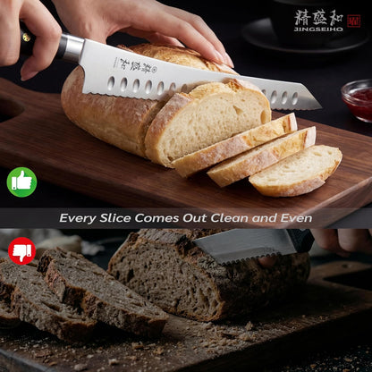 Bread Knife for Homemade Bread,Serrated Blade 8 in with Cover | Offset Handle, Outward-Curved Edge for Clean Even Slices, Slicer Cuts Sourdough, Bagels, Ham, Pineapple, Ideal Gift