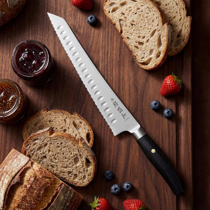 Bread Knife for Homemade Bread,Serrated Blade 8 in with Cover | Offset Handle, Outward-Curved Edge for Clean Even Slices, Slicer Cuts Sourdough, Bagels, Ham, Pineapple, Ideal Gift