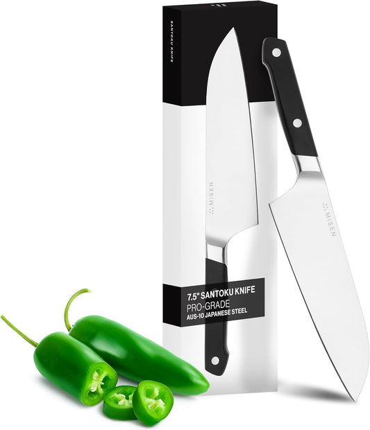 Japanese Santoku Chef Knife - 7.5 Inch High Carbon Stainless Steel - Classic Japanese Knife Design for Cutting, Slicing, and Chopping - Razor Sharp Japanese Style Kitchen Knife, Black