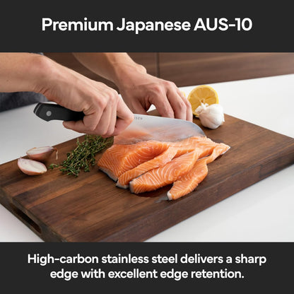Japanese Santoku Chef Knife - 7.5 Inch High Carbon Stainless Steel - Classic Japanese Knife Design for Cutting, Slicing, and Chopping - Razor Sharp Japanese Style Kitchen Knife, Black