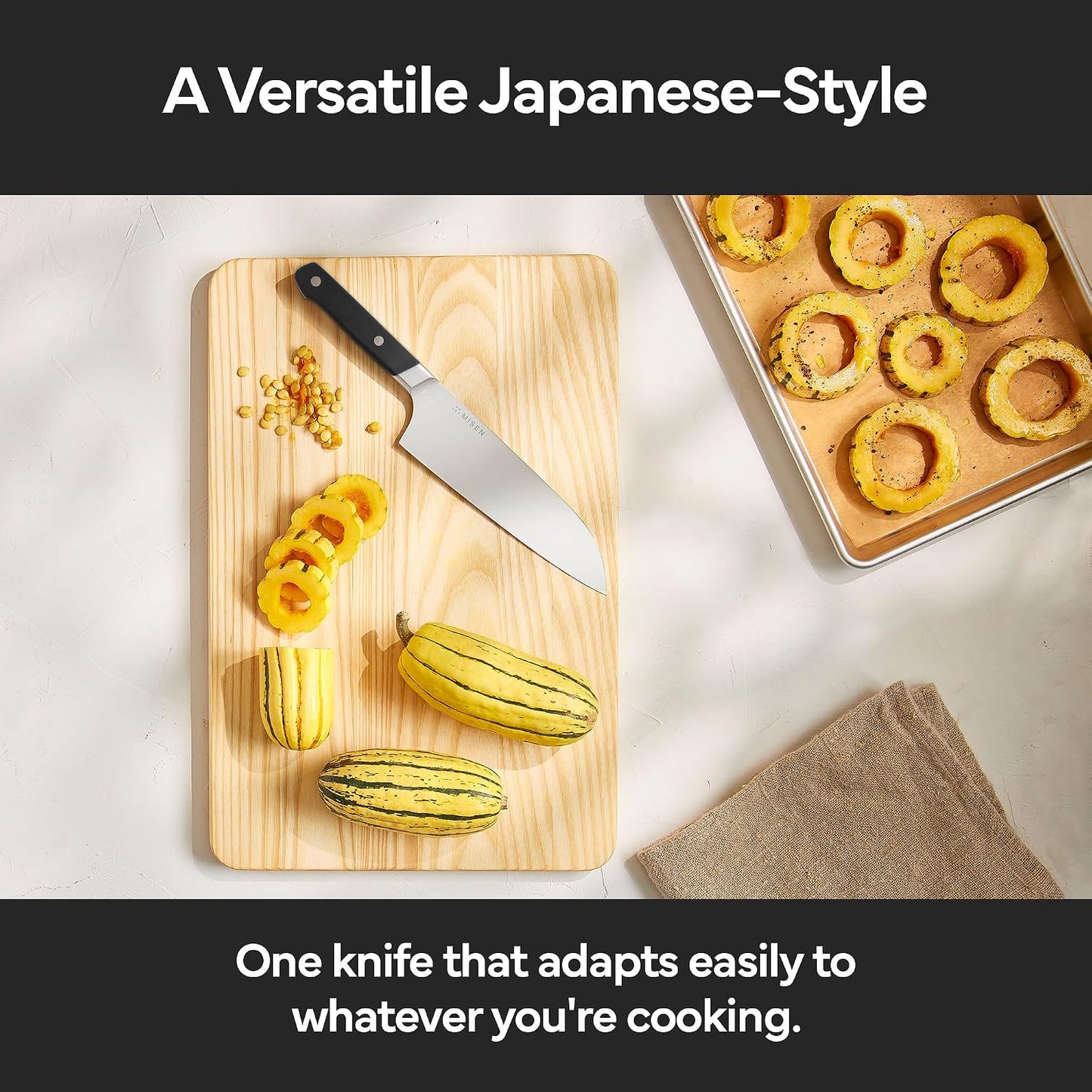Japanese Santoku Chef Knife - 7.5 Inch High Carbon Stainless Steel - Classic Japanese Knife Design for Cutting, Slicing, and Chopping - Razor Sharp Japanese Style Kitchen Knife, Black