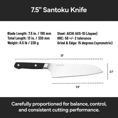 Japanese Santoku Chef Knife - 7.5 Inch High Carbon Stainless Steel - Classic Japanese Knife Design for Cutting, Slicing, and Chopping - Razor Sharp Japanese Style Kitchen Knife, Black