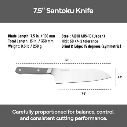 Japanese Santoku Chef Knife - 7.5 Inch High Carbon Stainless Steel - Classic Japanese Knife Design for Cutting, Slicing, and Chopping - Razor Sharp Japanese Style Kitchen Knife, Black