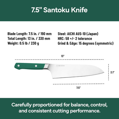 Japanese Santoku Chef Knife - 7.5 Inch High Carbon Stainless Steel - Classic Japanese Knife Design for Cutting, Slicing, and Chopping - Razor Sharp Japanese Style Kitchen Knife, Black