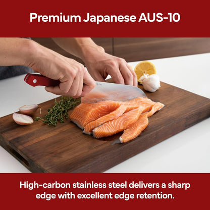 Japanese Santoku Chef Knife - 7.5 Inch High Carbon Stainless Steel - Classic Japanese Knife Design for Cutting, Slicing, and Chopping - Razor Sharp Japanese Style Kitchen Knife, Black