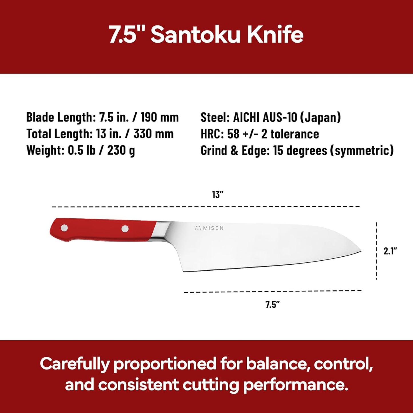 Japanese Santoku Chef Knife - 7.5 Inch High Carbon Stainless Steel - Classic Japanese Knife Design for Cutting, Slicing, and Chopping - Razor Sharp Japanese Style Kitchen Knife, Black