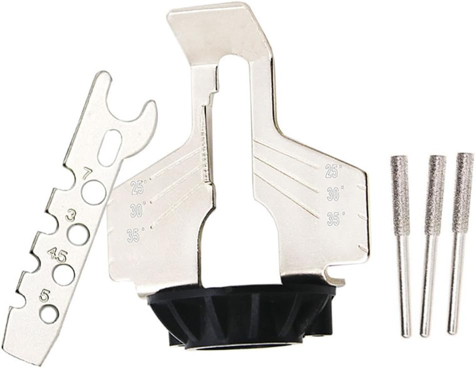 Chainsaw Sharpening Guide with Ruler - Rotary Tool & Drill Attachment Kit | Sharpens chainsaw blades with any rotary tool or drill. Angle guide & ruler for precision. Easy DIY sharpening accessory kit.