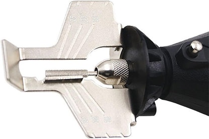 Chainsaw Sharpening Guide with Ruler - Rotary Tool & Drill Attachment Kit | Sharpens chainsaw blades with any rotary tool or drill. Angle guide & ruler for precision. Easy DIY sharpening accessory kit.
