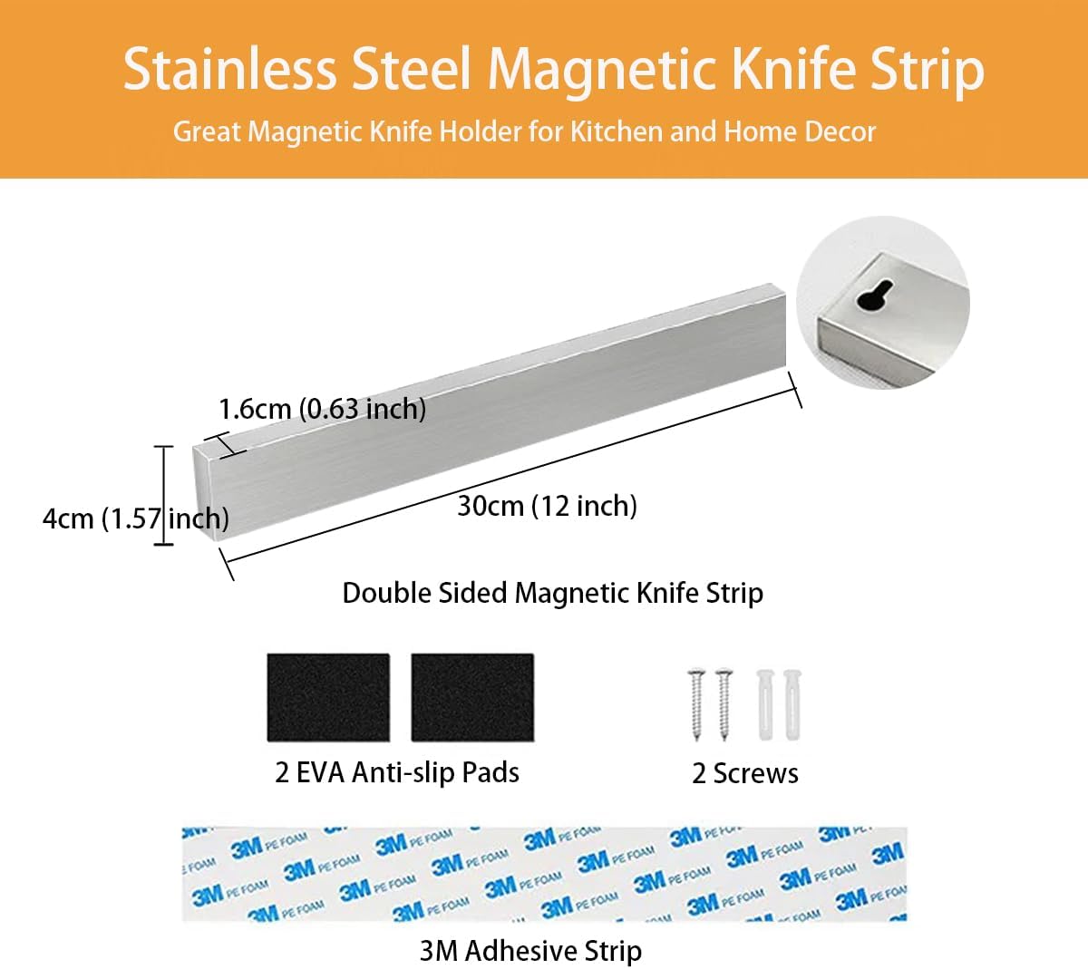 Magnetic Knife Holder for Wall, 12 Inch Double Sided Magnetic Knife Strip for Fridge, Stainless Steel Magnet Knife Holder Used as Kitchen Utensil holder/Home Organizer/Art Supply Organizer