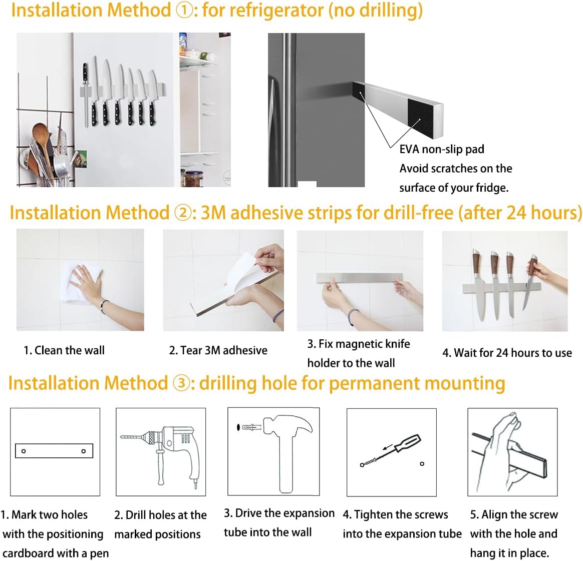 Magnetic Knife Holder for Wall, 12 Inch Double Sided Magnetic Knife Strip for Fridge, Stainless Steel Magnet Knife Holder Used as Kitchen Utensil holder/Home Organizer/Art Supply Organizer