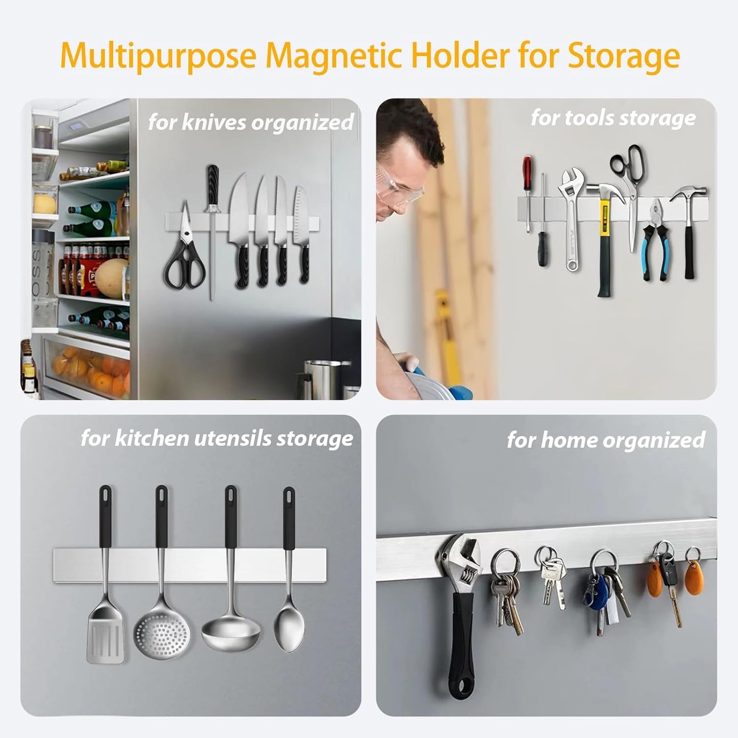 Magnetic Knife Holder for Wall, 12 Inch Double Sided Magnetic Knife Strip for Fridge, Stainless Steel Magnet Knife Holder Used as Kitchen Utensil holder/Home Organizer/Art Supply Organizer