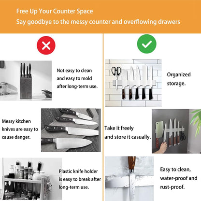 Magnetic Knife Holder for Wall, 12 Inch Double Sided Magnetic Knife Strip for Fridge, Stainless Steel Magnet Knife Holder Used as Kitchen Utensil holder/Home Organizer/Art Supply Organizer
