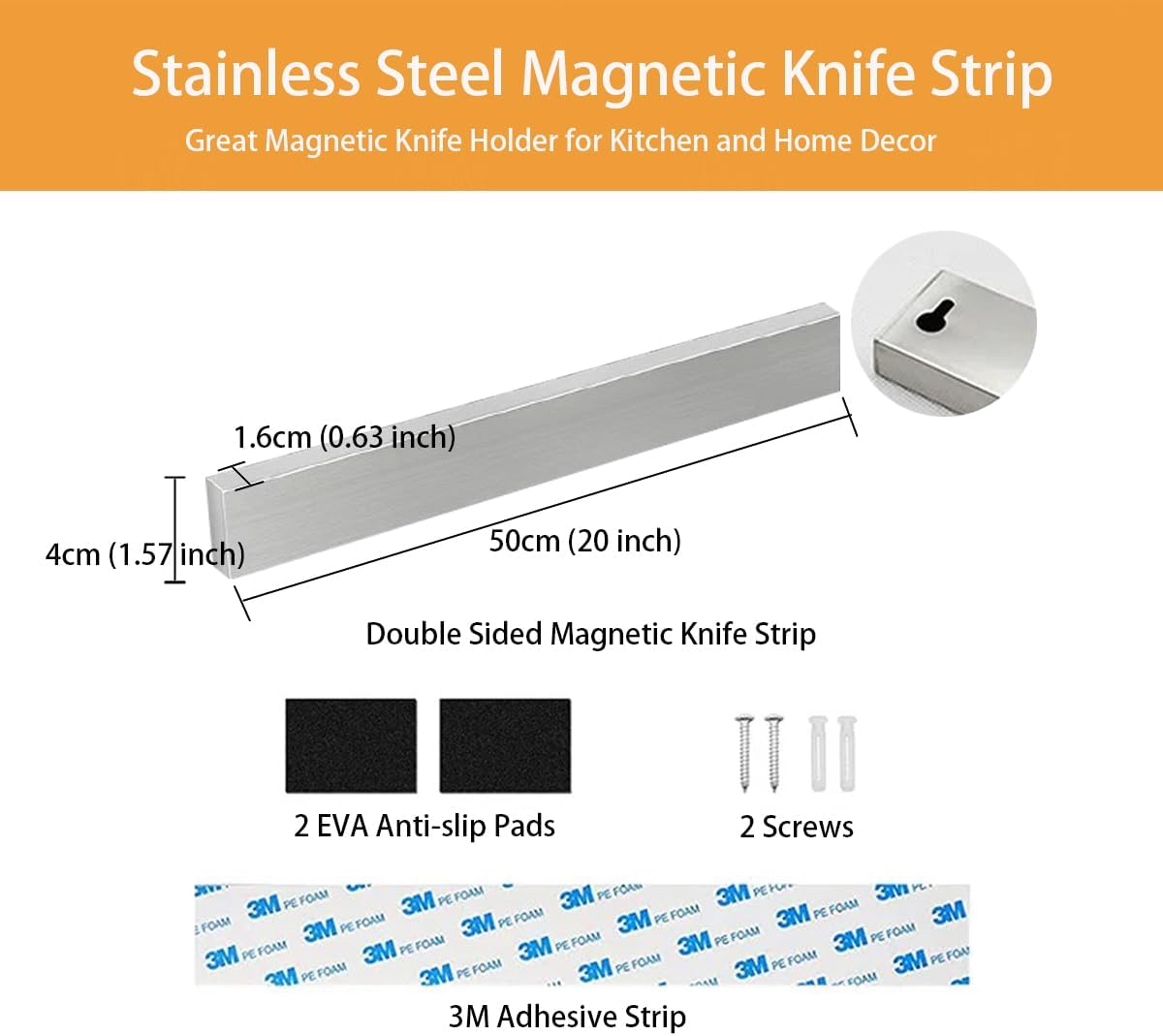 Magnetic Knife Holder for Wall, 12 Inch Double Sided Magnetic Knife Strip for Fridge, Stainless Steel Magnet Knife Holder Used as Kitchen Utensil holder/Home Organizer/Art Supply Organizer