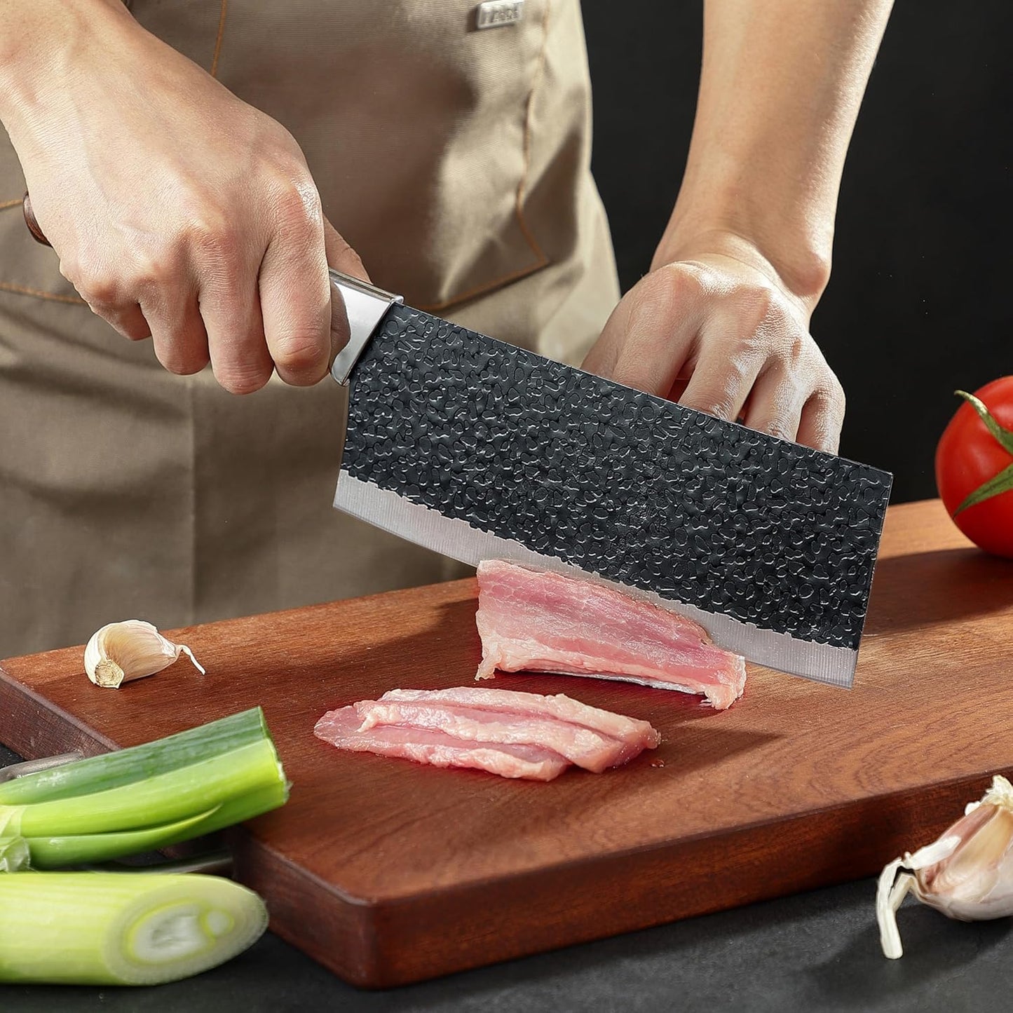 3PCS Chef Knife, Little Cook Chef Knife Set, Includes 7 inch Chef Knife, 7 inch Cleaver Knife and 4.5 inch Boning Knife, Premium Stainless Steel With Ergonomic Plastic Handle (Blackening technique)