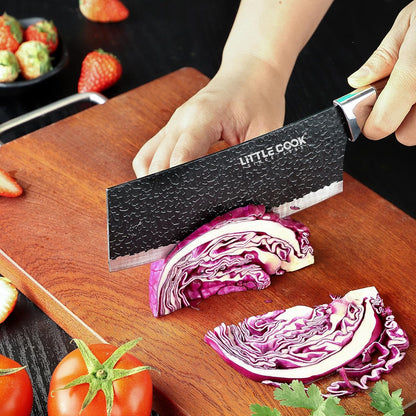 3PCS Chef Knife, Little Cook Chef Knife Set, Includes 7 inch Chef Knife, 7 inch Cleaver Knife and 4.5 inch Boning Knife, Premium Stainless Steel With Ergonomic Plastic Handle (Blackening technique)