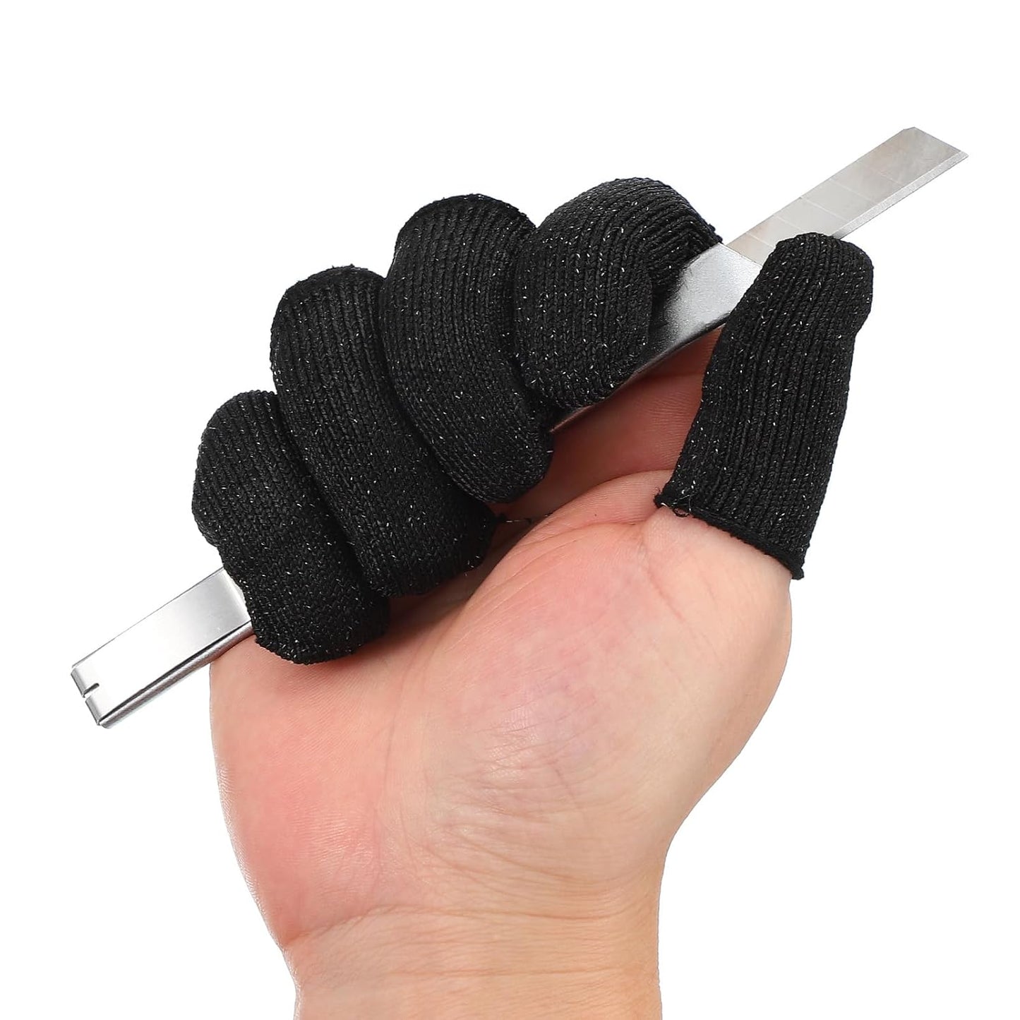 Cut Resistant Finger Cots Protectors 2.4 x 1 Inch, 20 Pcs Reusable Anti-Cut Finger Sleeve Covers for Kitchen Food Cutting Sculpture Work Garden, Black
