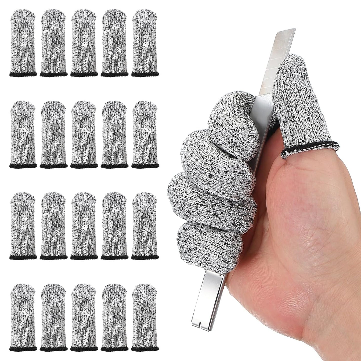 Cut Resistant Finger Cots Protectors 2.4 x 1 Inch, 20 Pcs Reusable Anti-Cut Finger Sleeve Covers for Kitchen Food Cutting Sculpture Work Garden, Black