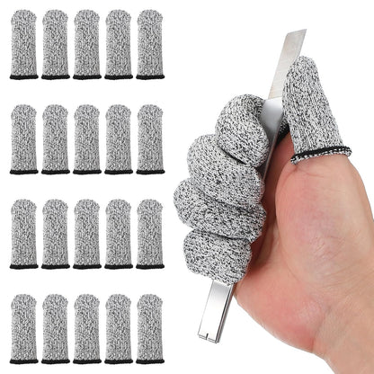 Cut Resistant Finger Cots Protectors 2.4 x 1 Inch, 20 Pcs Reusable Anti-Cut Finger Sleeve Covers for Kitchen Food Cutting Sculpture Work Garden, Black