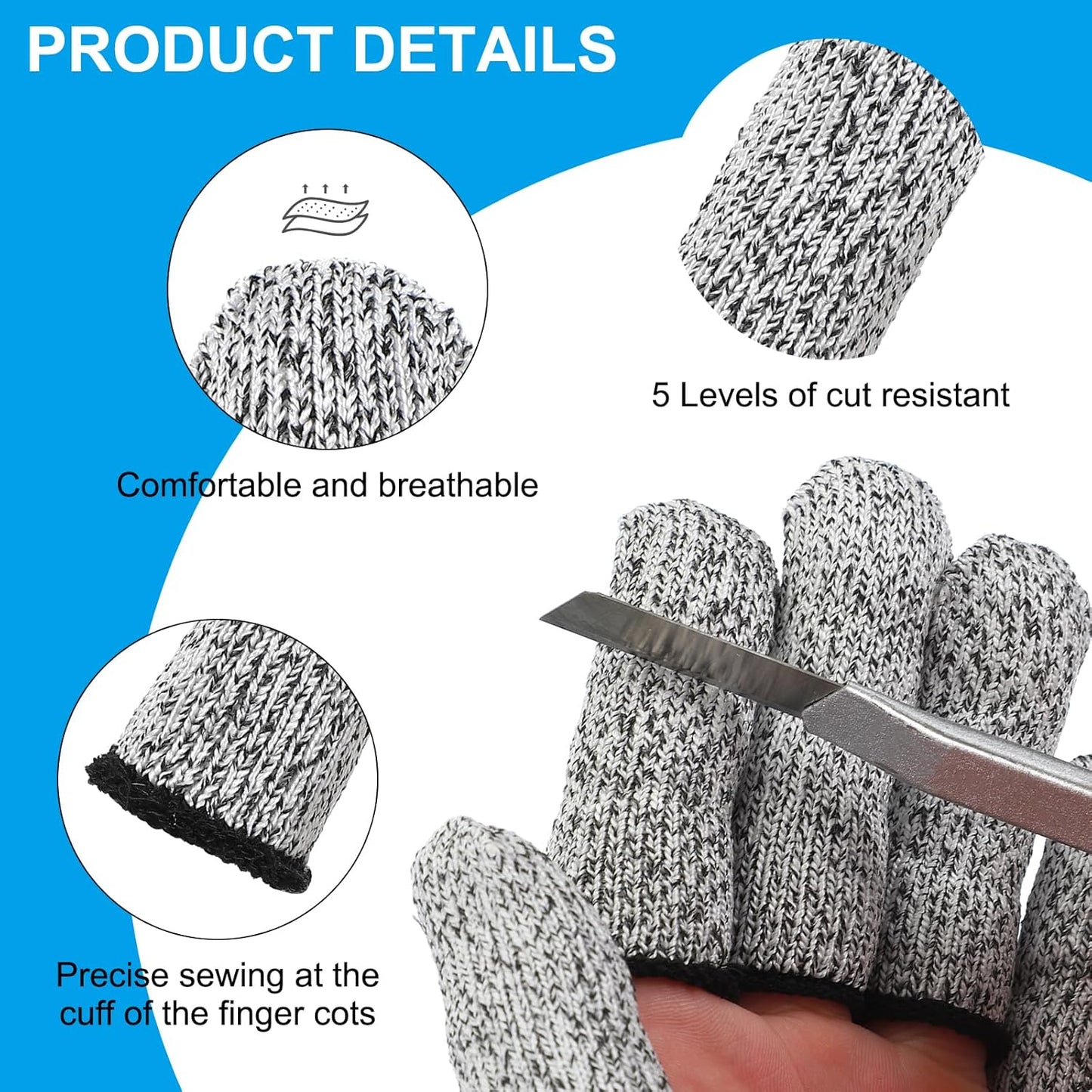 Cut Resistant Finger Cots Protectors 2.4 x 1 Inch, 20 Pcs Reusable Anti-Cut Finger Sleeve Covers for Kitchen Food Cutting Sculpture Work Garden, Black