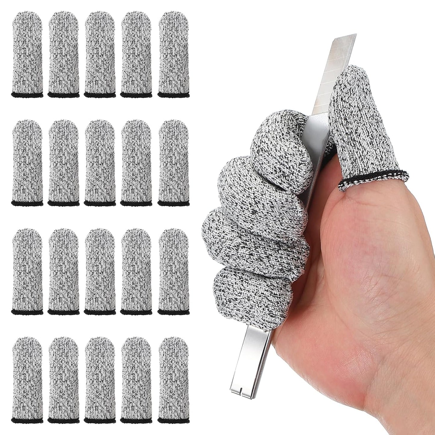 Cut Resistant Finger Cots Protectors 2.4 x 1 Inch, 20 Pcs Reusable Anti-Cut Finger Sleeve Covers for Kitchen Food Cutting Sculpture Work Garden, Black