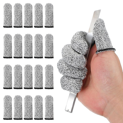 Cut Resistant Finger Cots Protectors 2.4 x 1 Inch, 20 Pcs Reusable Anti-Cut Finger Sleeve Covers for Kitchen Food Cutting Sculpture Work Garden, Black
