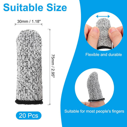 Cut Resistant Finger Cots Protectors 2.4 x 1 Inch, 20 Pcs Reusable Anti-Cut Finger Sleeve Covers for Kitchen Food Cutting Sculpture Work Garden, Black