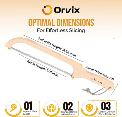 Bread Knife for Homemade Bread, Sourdough Bread Knife, 16 Inches Bread Slicer, 10.6 Inches Double Sided Serrated Stainless Steel Blade, 45mm Knuckle Clearance, Beech Wood Bow Design
