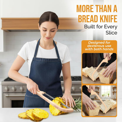 Bread Knife for Homemade Bread, Sourdough Bread Knife, 16 Inches Bread Slicer, 10.6 Inches Double Sided Serrated Stainless Steel Blade, 45mm Knuckle Clearance, Beech Wood Bow Design