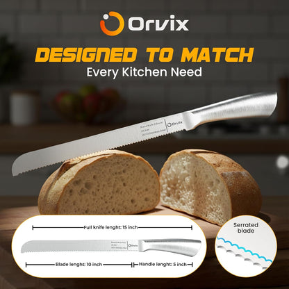 Bread Knife for Homemade Bread, Sourdough Bread Knife, 16 Inches Bread Slicer, 10.6 Inches Double Sided Serrated Stainless Steel Blade, 45mm Knuckle Clearance, Beech Wood Bow Design