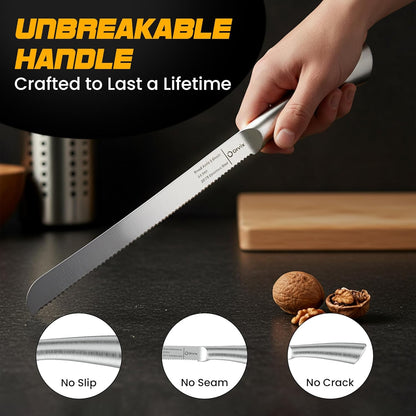 Bread Knife for Homemade Bread, Sourdough Bread Knife, 16 Inches Bread Slicer, 10.6 Inches Double Sided Serrated Stainless Steel Blade, 45mm Knuckle Clearance, Beech Wood Bow Design