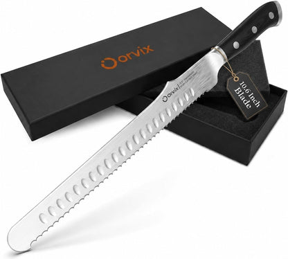 Bread Knife for Homemade Bread, Sourdough Bread Knife, 16 Inches Bread Slicer, 10.6 Inches Double Sided Serrated Stainless Steel Blade, 45mm Knuckle Clearance, Beech Wood Bow Design