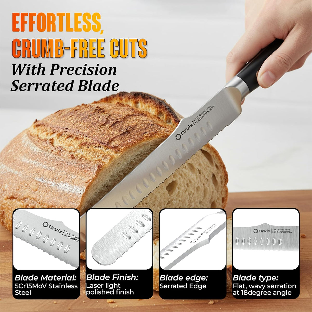 Bread Knife for Homemade Bread, Sourdough Bread Knife, 16 Inches Bread Slicer, 10.6 Inches Double Sided Serrated Stainless Steel Blade, 45mm Knuckle Clearance, Beech Wood Bow Design