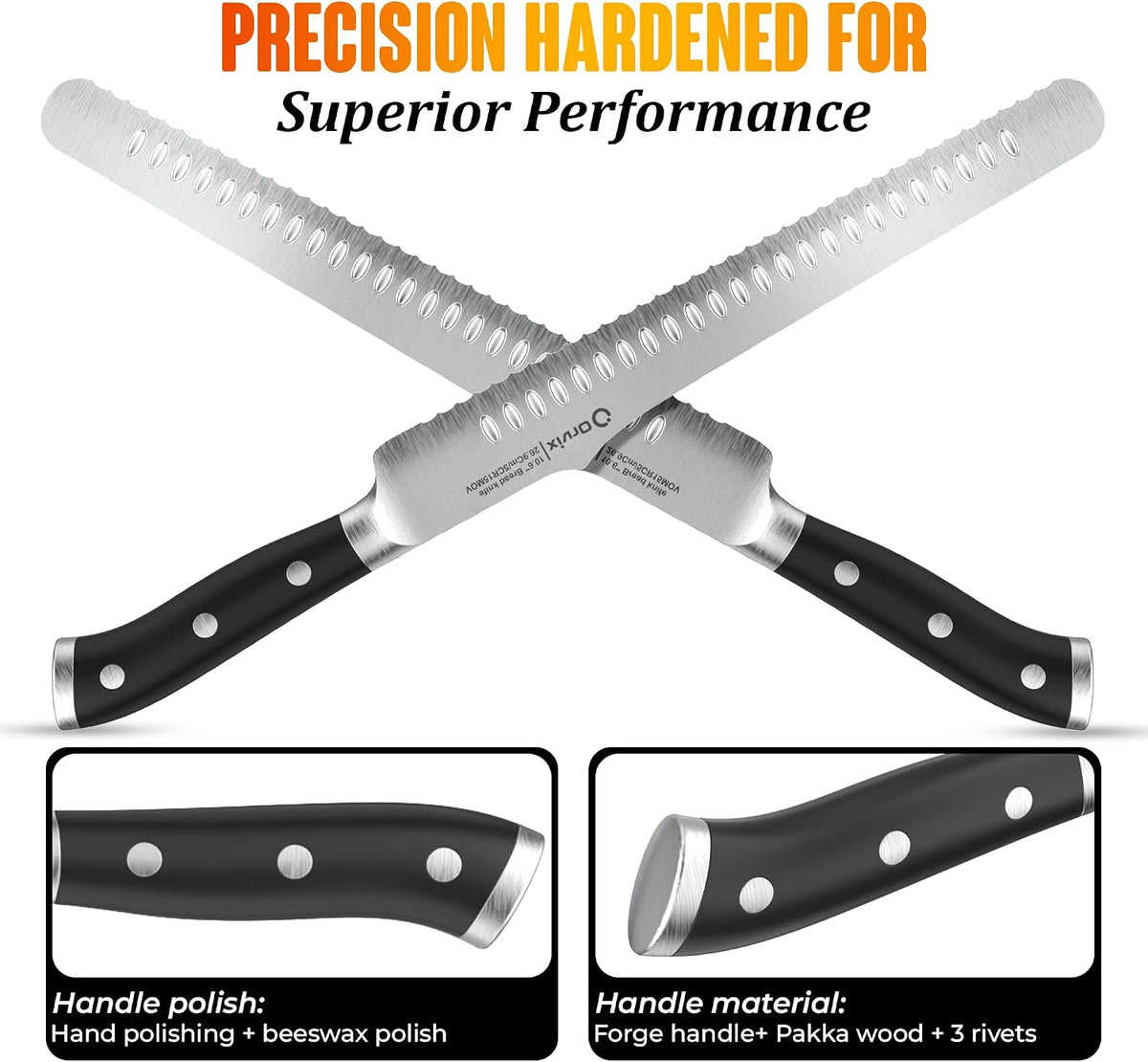 Bread Knife for Homemade Bread, Sourdough Bread Knife, 16 Inches Bread Slicer, 10.6 Inches Double Sided Serrated Stainless Steel Blade, 45mm Knuckle Clearance, Beech Wood Bow Design