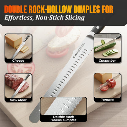 Bread Knife for Homemade Bread, Sourdough Bread Knife, 16 Inches Bread Slicer, 10.6 Inches Double Sided Serrated Stainless Steel Blade, 45mm Knuckle Clearance, Beech Wood Bow Design