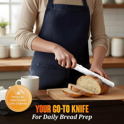 Bread Knife for Homemade Bread, Sourdough Bread Knife, 16 Inches Bread Slicer, 10.6 Inches Double Sided Serrated Stainless Steel Blade, 45mm Knuckle Clearance, Beech Wood Bow Design