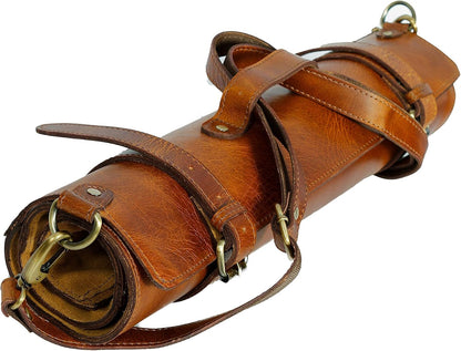 Personalized Leather Knife Roll Storage Bag | Elastic and Expandable 11 Pockets with Tool Pouch | Adjustable/Detachable Shoulder Strap | Travel-Friendly Chef Knife Case Roll