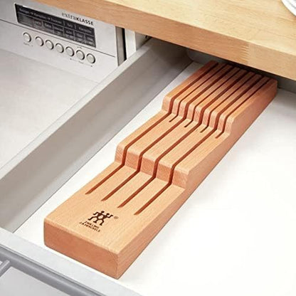 Kitchen Knife Drawer Insert Wooden Knife Holder Storage for 8 Knives Brown
