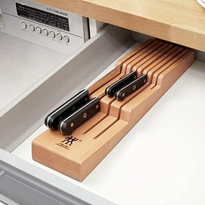 Kitchen Knife Drawer Insert Wooden Knife Holder Storage for 8 Knives Brown