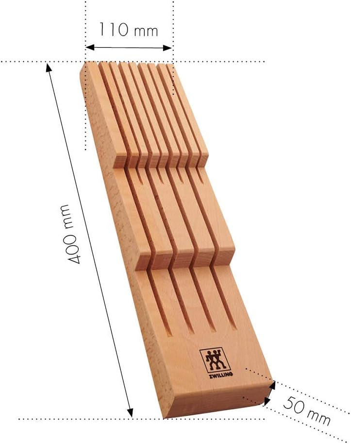 Kitchen Knife Drawer Insert Wooden Knife Holder Storage for 8 Knives Brown