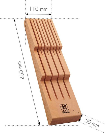 Kitchen Knife Drawer Insert Wooden Knife Holder Storage for 8 Knives Brown