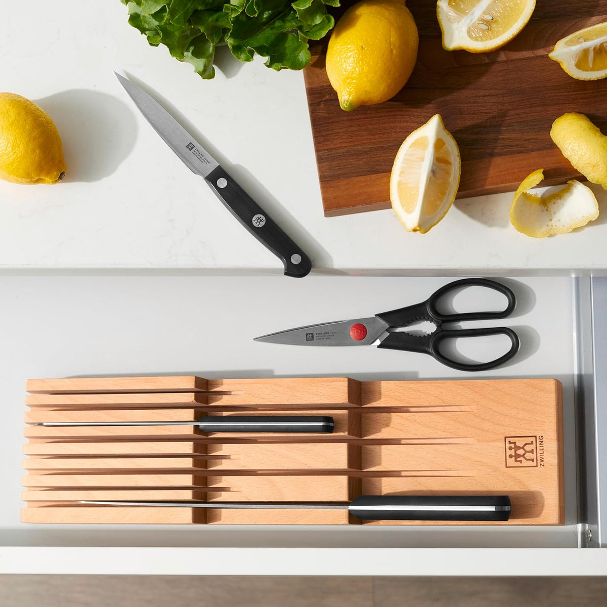 Kitchen Knife Drawer Insert Wooden Knife Holder Storage for 8 Knives Brown