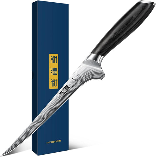 Fillet Knife 7 Inch, Japanese Sharp Boning Knife, Flexible Blade | Japanese High Carbon Powder Steel Fish Knives for Meat Poultry Chicken Cutting, Filet Knife with Ergonomic Pakkawood Handle