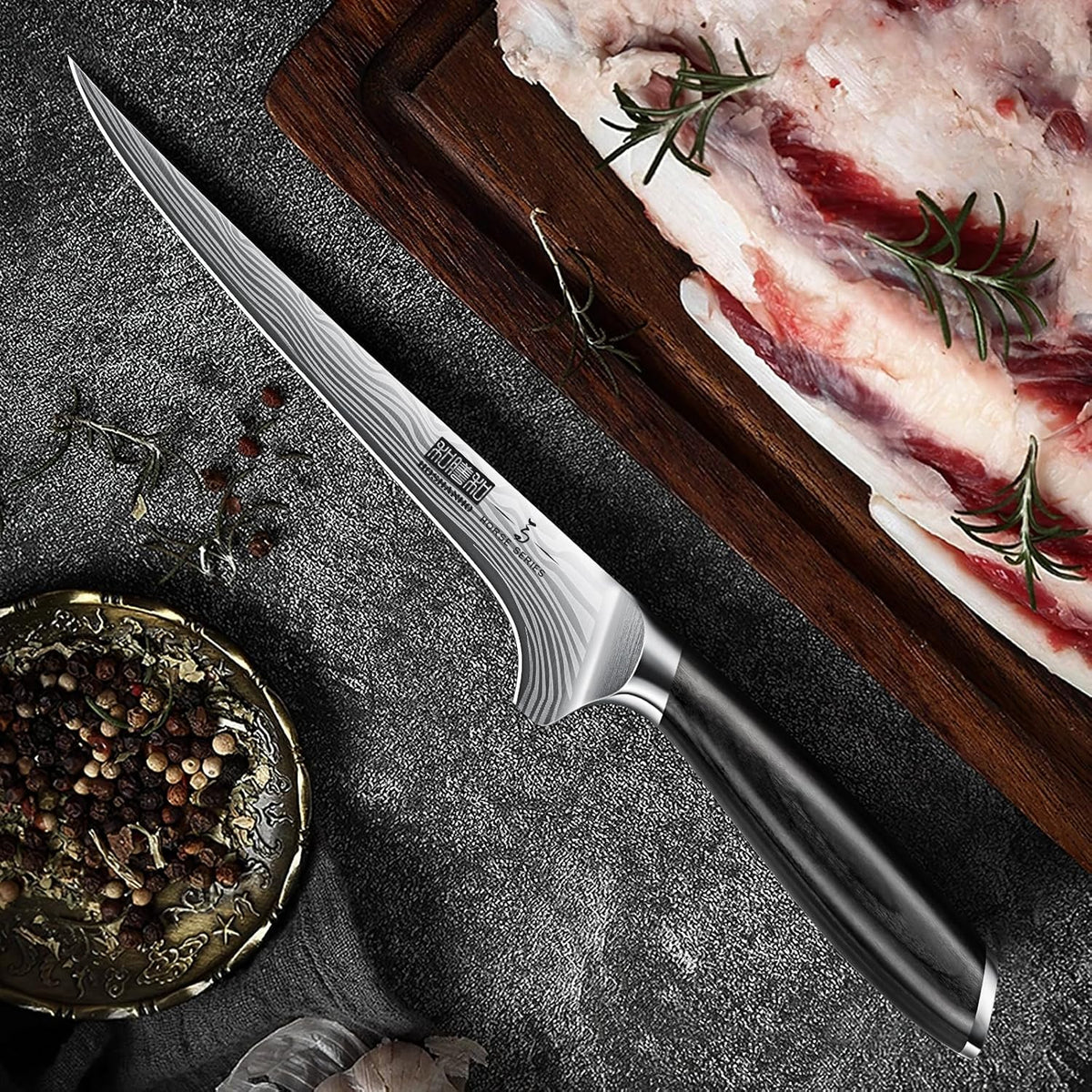 Fillet Knife 7 Inch, Japanese Sharp Boning Knife, Flexible Blade | Japanese High Carbon Powder Steel Fish Knives for Meat Poultry Chicken Cutting, Filet Knife with Ergonomic Pakkawood Handle