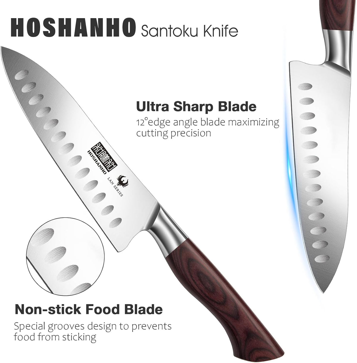 7" Chef Knife,Razor-Sharp Santoku Knife with Ergonomic Wood Handle
