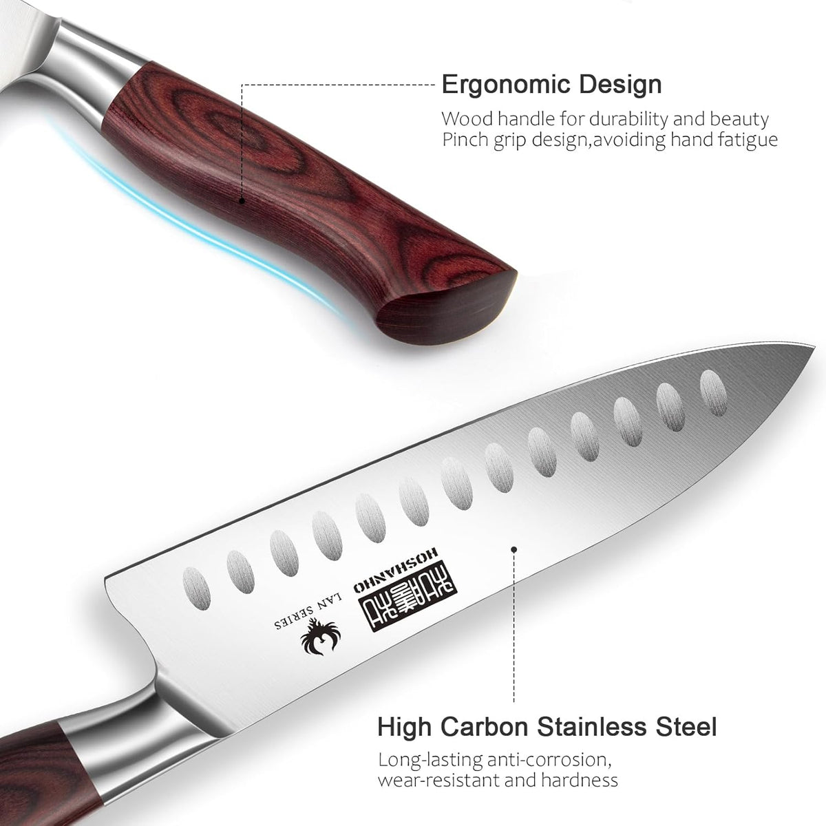 7" Chef Knife,Razor-Sharp Santoku Knife with Ergonomic Wood Handle