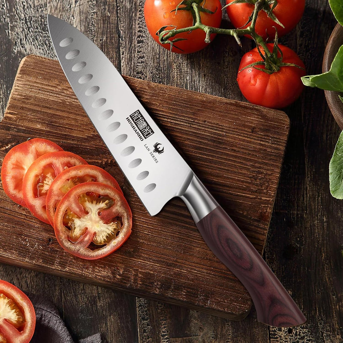 7" Chef Knife,Razor-Sharp Santoku Knife with Ergonomic Wood Handle