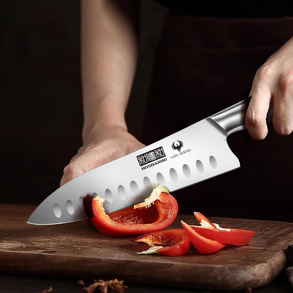 7" Chef Knife,Razor-Sharp Santoku Knife with Ergonomic Wood Handle
