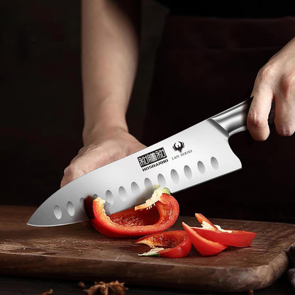7" Chef Knife,Razor-Sharp Santoku Knife with Ergonomic Wood Handle