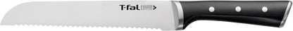 T-fal Ice Force German Stainless Steel Bread Knife 8 Inch, Long Lasting Sharpness, High Cutting Precision, Superior Durability, Ultra Sharp Blades, Cookware Kitchen Knife, Cook Kitchen Tool, Black
