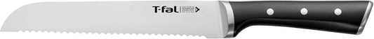 T-fal Ice Force German Stainless Steel Bread Knife 8 Inch, Long Lasting Sharpness, High Cutting Precision, Superior Durability, Ultra Sharp Blades, Cookware Kitchen Knife, Cook Kitchen Tool, Black